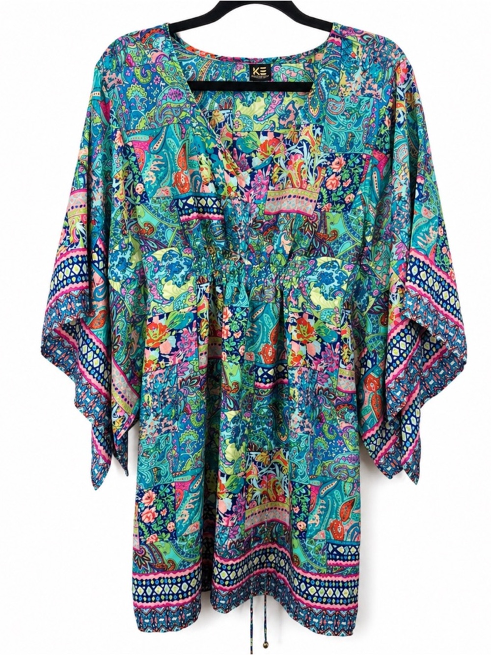 Kanha Exports Boho Paisley Rayon Tunic Large Kimono Sleeve Resortwear - Picture 3 of 7